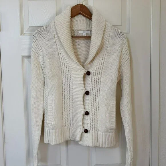 1901 Cream Shawl Collar Button Cardigan Sweater Size Small - Picture 1 of 11
